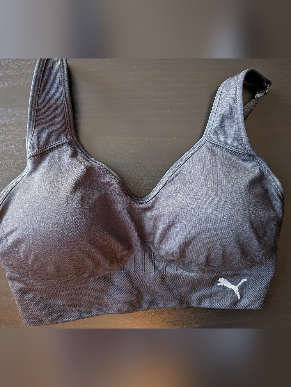 ⭐Puma Black Seamless Padded Sports Bra with White Logo